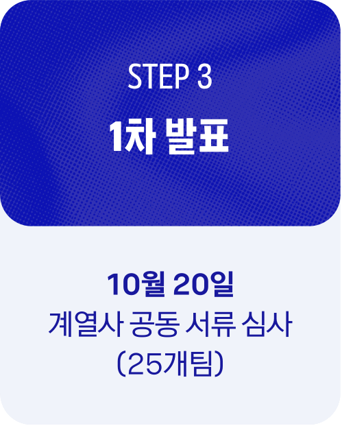 STEP 3 1차 발표 — 10월 20일 계열사 공동 서류 심사 (25개팀)
